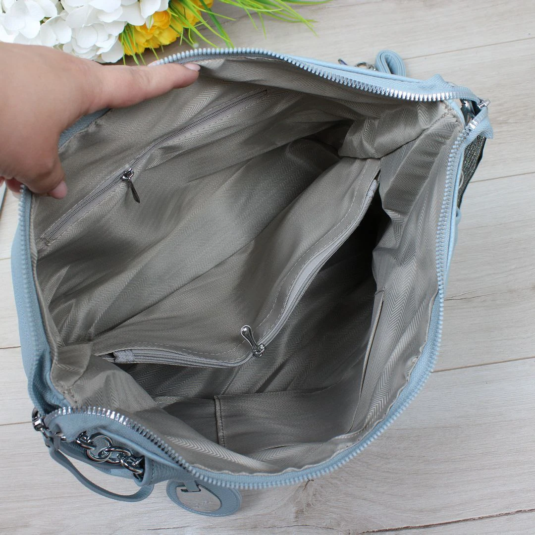 Сумка-мішок блакитна для літніх подорожей з еко-шкіри